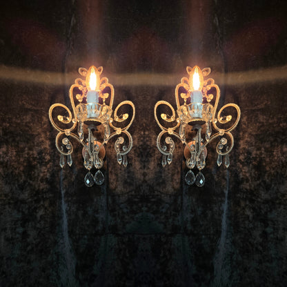 Elegant Pair Vintage Italian Venetian Style Crystal Glass and Iron Wall Lights