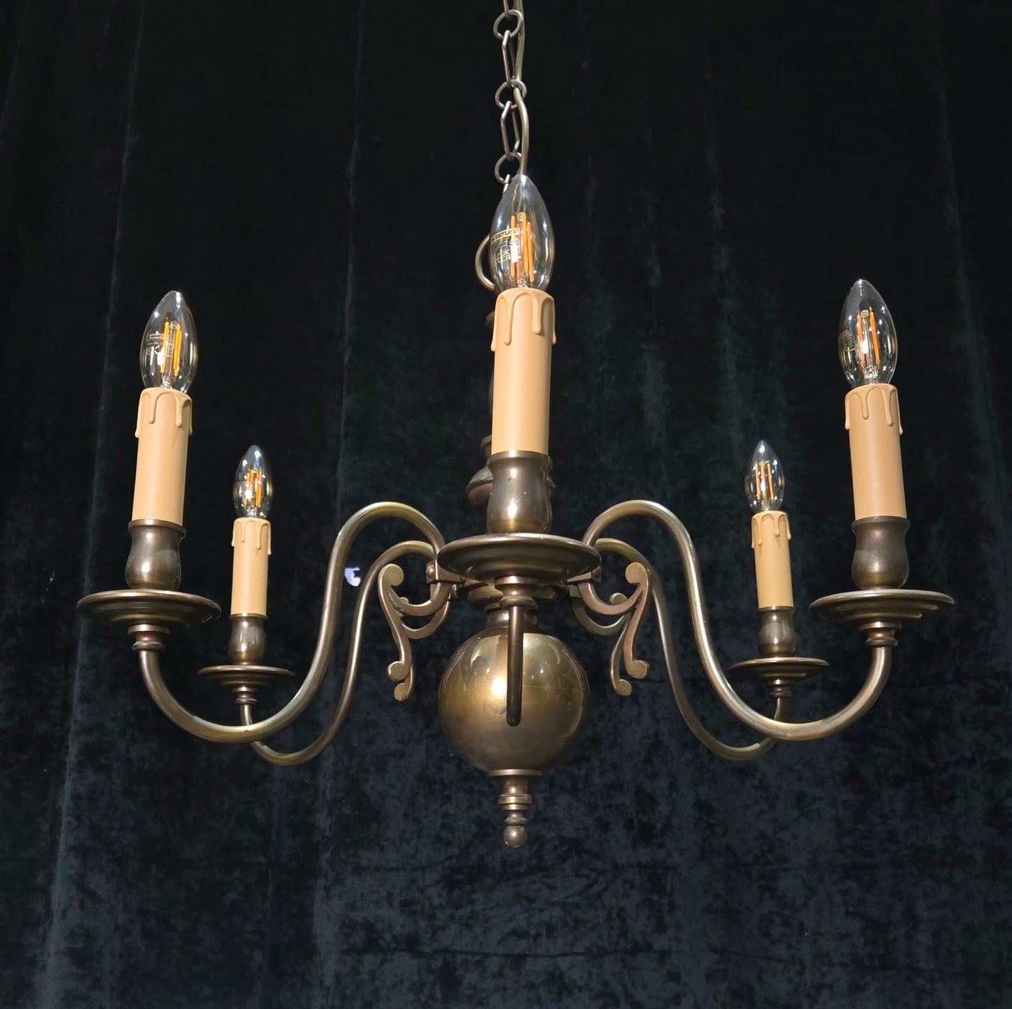 Classical Vintage 6 Arm Brass Flemish Bronze Tone Chandelier Ceiling Light