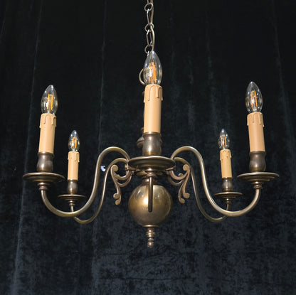 Classical Vintage 6 Arm Brass Flemish Bronze Tone Chandelier Ceiling Light