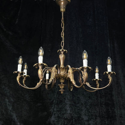 Traditional Large Vintage Italian 8 Arm Brass Chandelier Ceiling Light