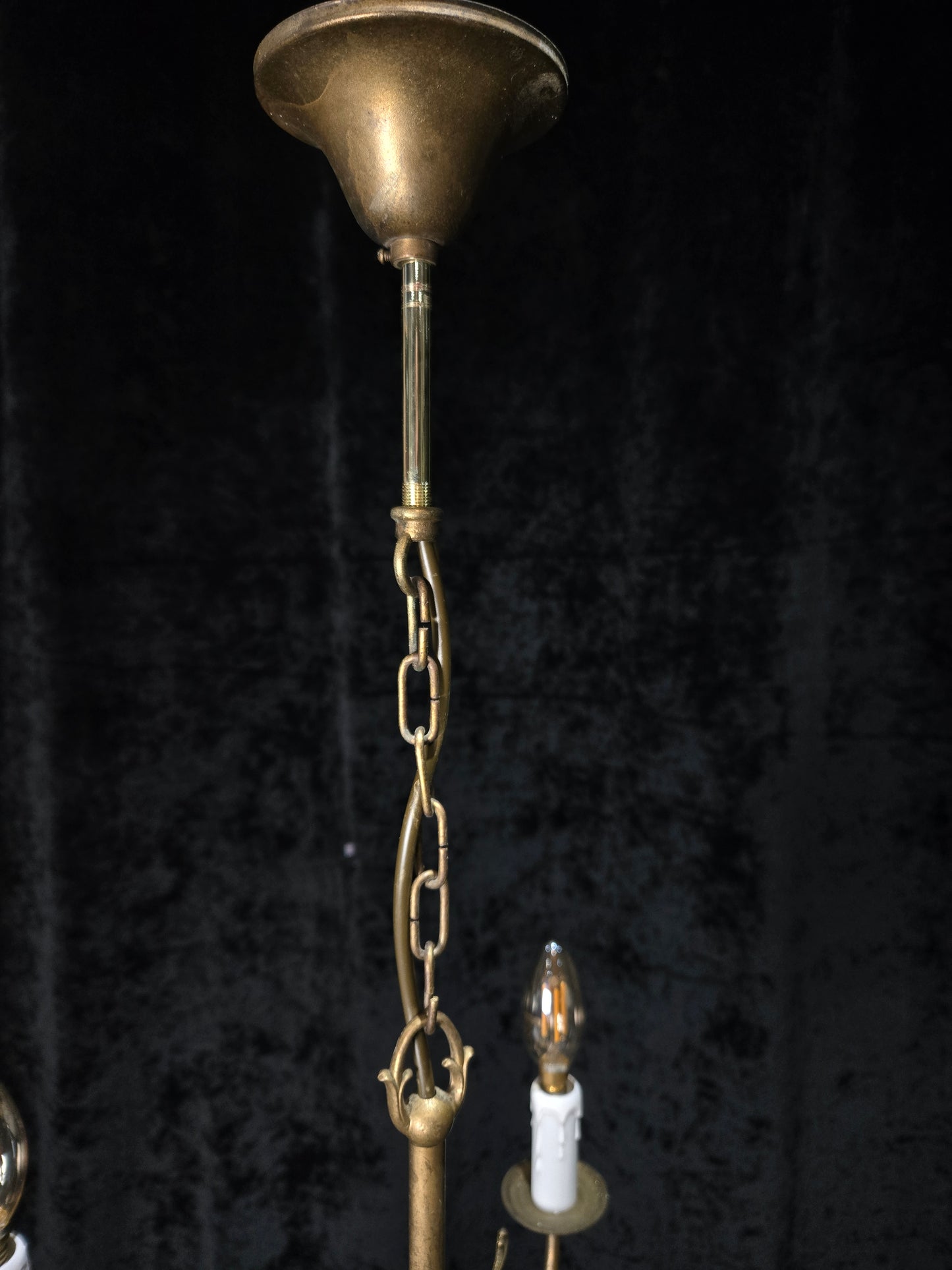 Classical Vintage French 4 Arm Lacquered Brass Crystal Chandelier Ceiling Light