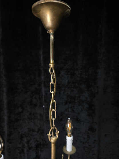 Classical Vintage French 4 Arm Lacquered Brass Crystal Chandelier Ceiling Light