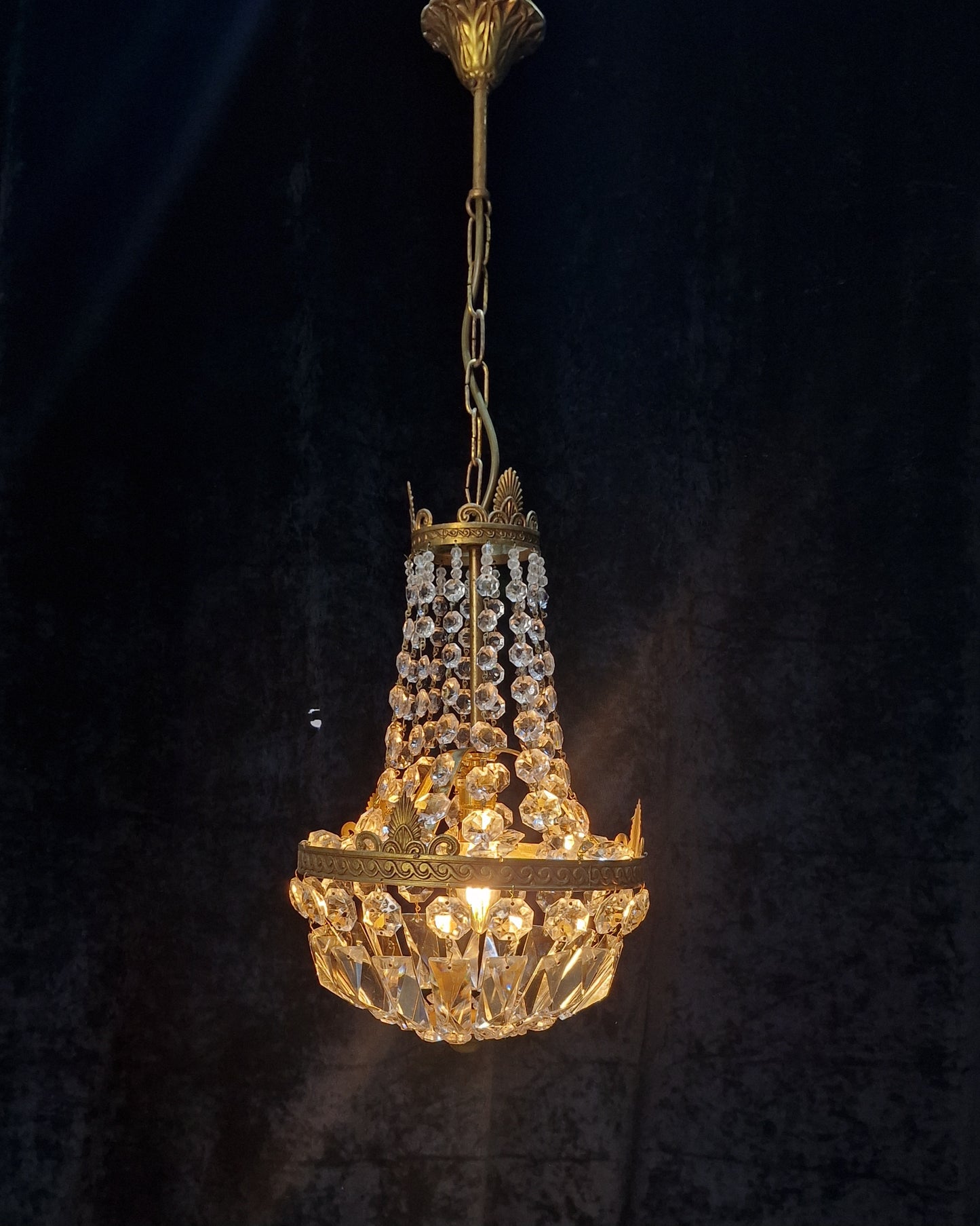 Lovely Antique French 1 Light Brass Montgolfiere Bag and Tent Chandelier Light