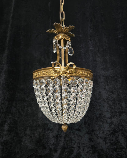 Traditional Antique French 3 Light Brass Bronze Crystal Empire Chandelier
