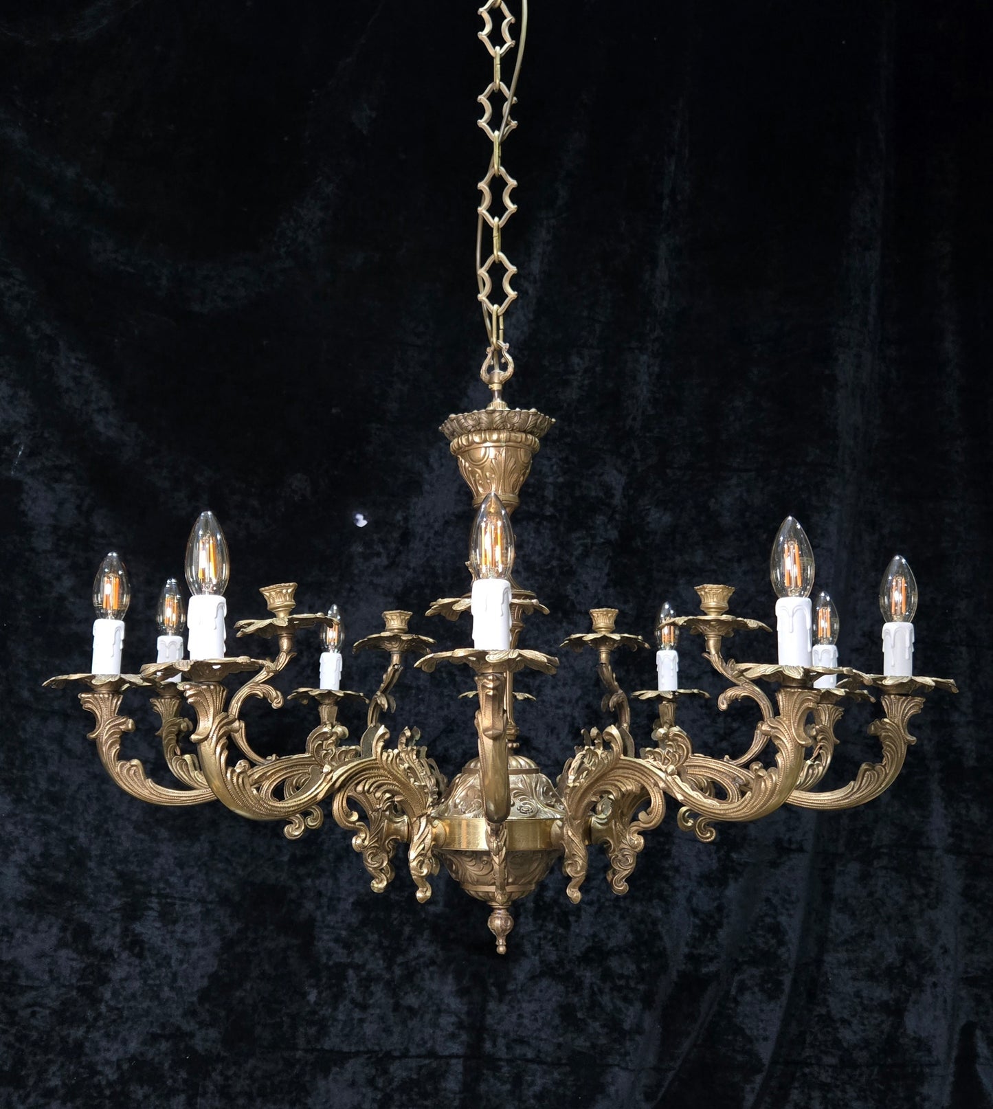 Fabulous Huge Heavy Vintage Italian Solid Brass 10 Arm 5 Candle Chandelier Light