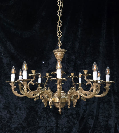 Fabulous Huge Heavy Vintage Italian Solid Brass 10 Arm 5 Candle Chandelier Light