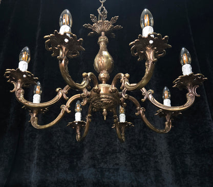 Beautiful Large Heavy Vintage Solid Brass 8 Arm Italian Chandelier Ceiling Light