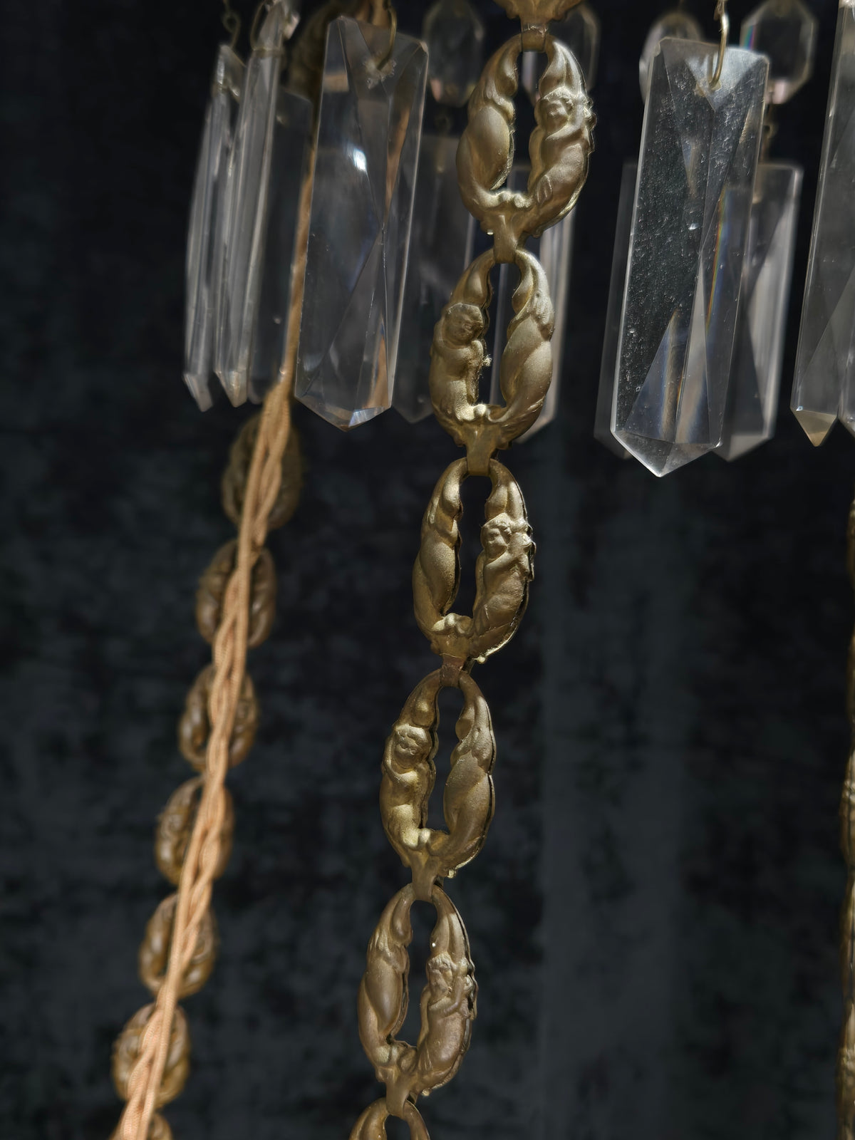 Exceptional Antique French Late 1800s 9 Arm Brass Blue Glass Crystal Chandelier