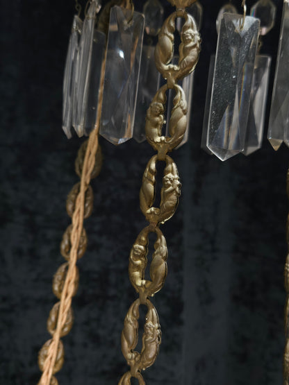 Exceptional Antique French Late 1800s 9 Arm Brass Blue Glass Crystal Chandelier
