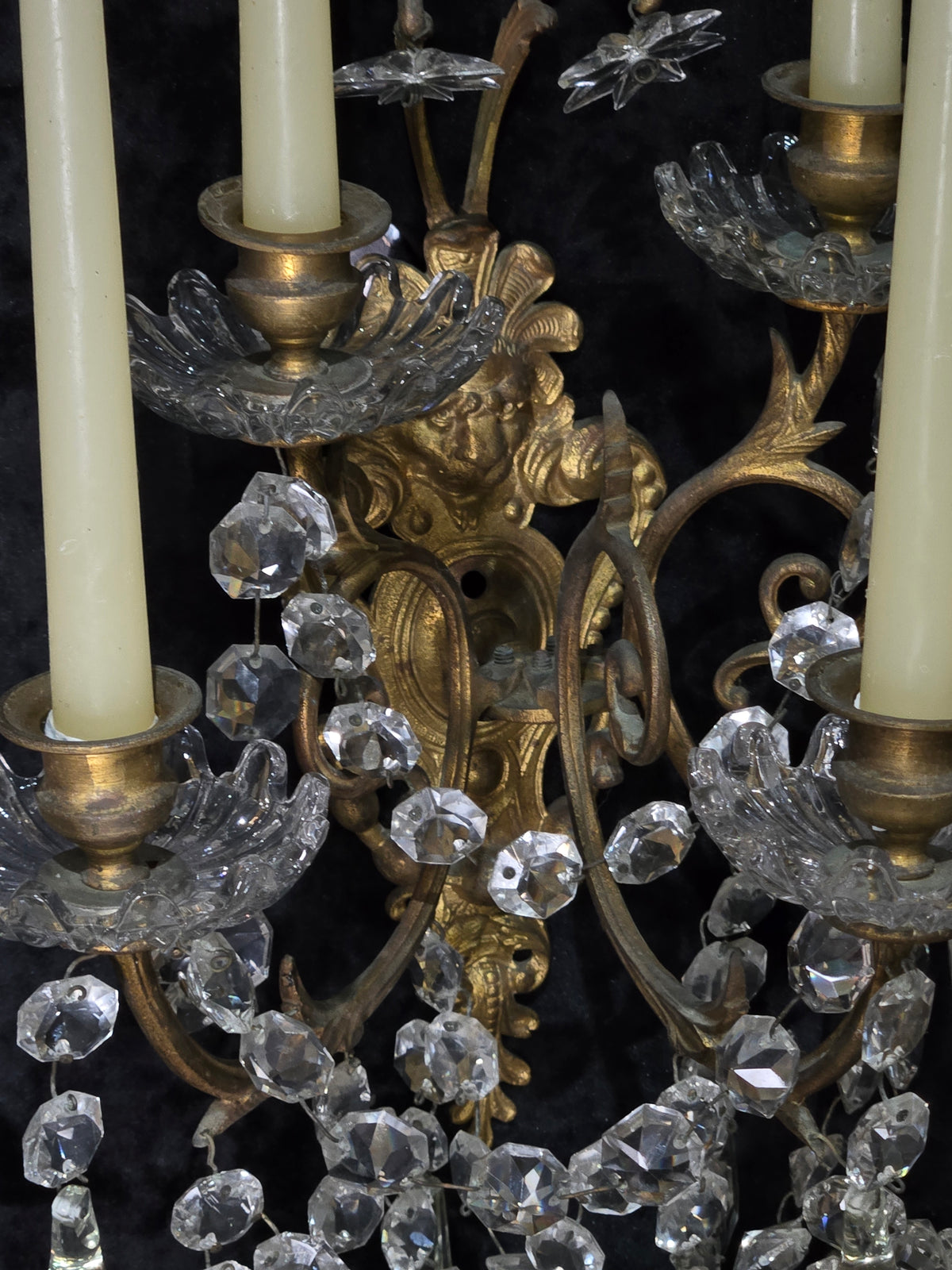 Rare Large Pair 1800s Antique Original Porteiux France Brass Candle Wall Lights