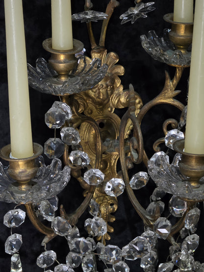 Rare Large Pair 1800s Antique Original Porteiux France Brass Candle Wall Lights