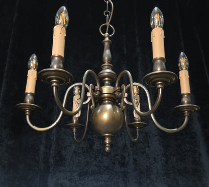 Classical Vintage 6 Arm Brass Flemish Bronze Tone Chandelier Ceiling Light
