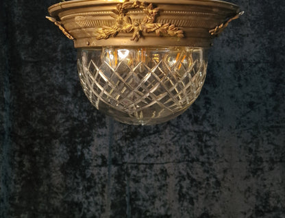 Classical Antique French Flush Mount Large 4 Light Cut Glass Ceiling Light