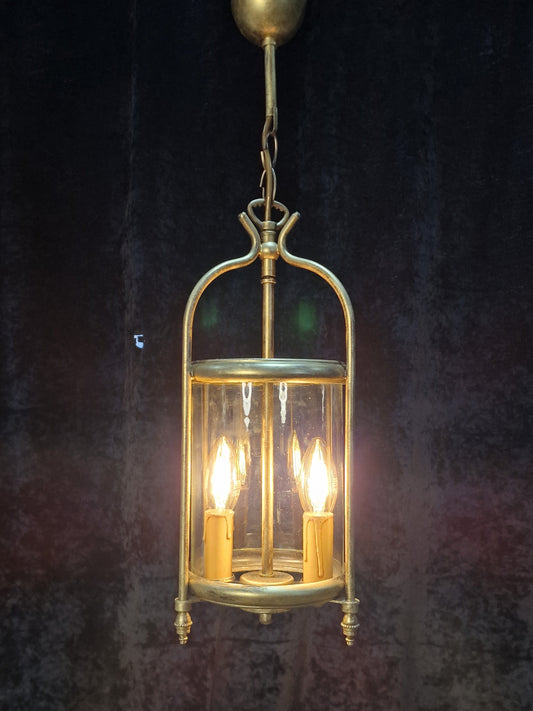 Classical Vintage French Cylinder Glass Gilded 2 Light Lantern Hallway Light