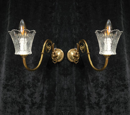 Classical Pair Antique Victorian 1 Arm Brass Swivel Gas to Electric Wall Lights