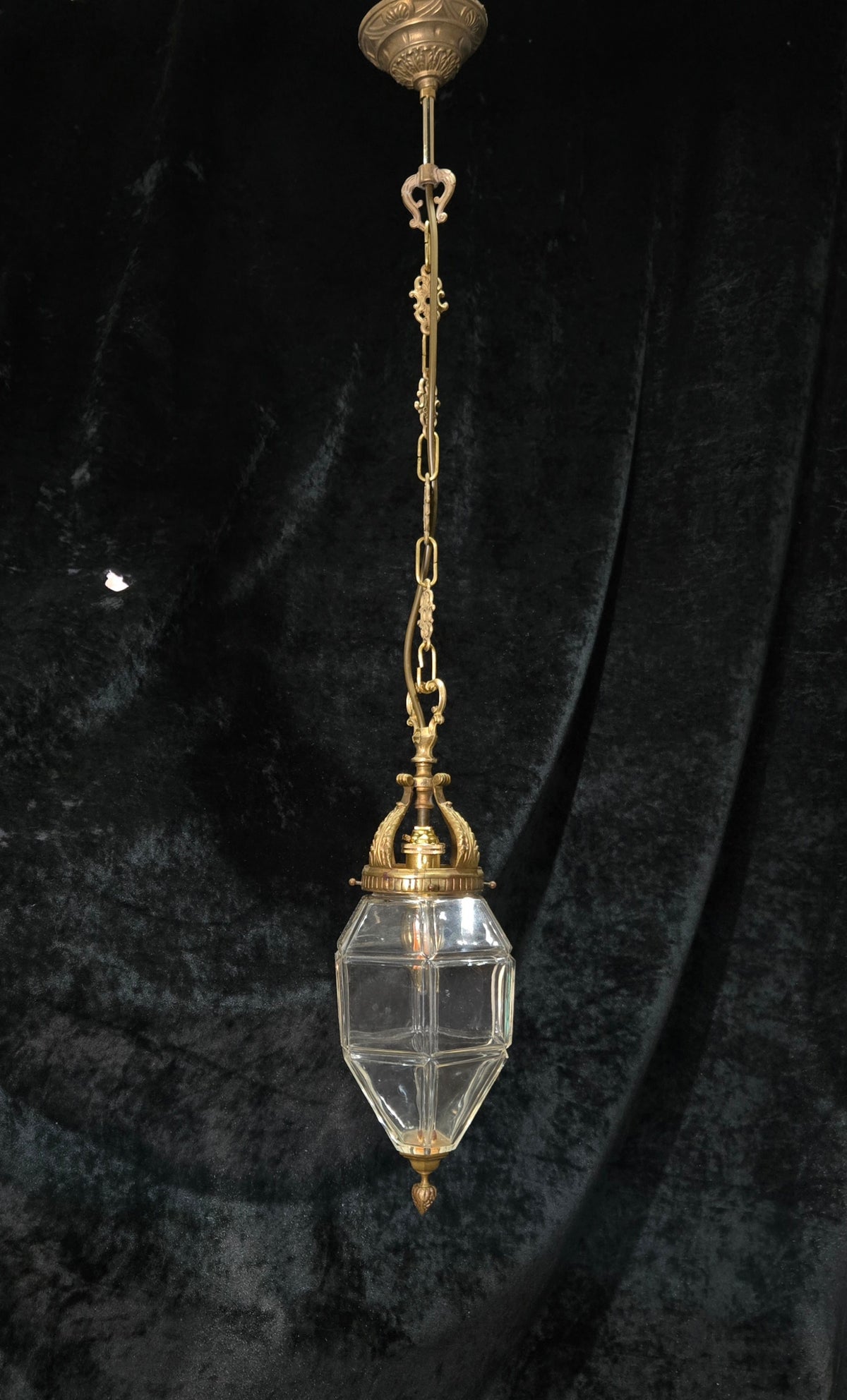 Traditional Vintage French Brass Geometric Clear Glass 1 Light Lantern