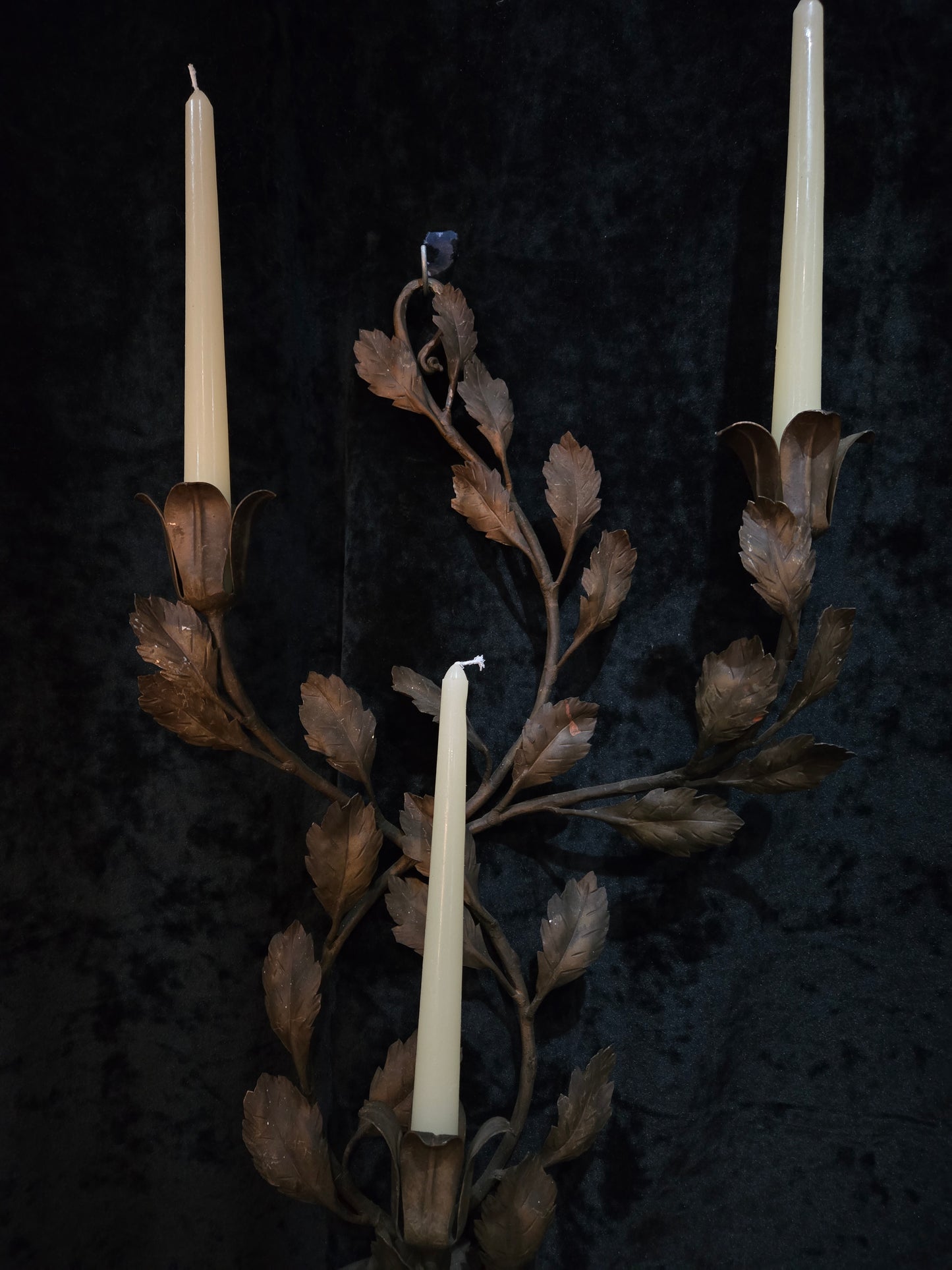 Fantastic Trio of Large Antique Wrought Iron Florentine Italian Candle Sconces