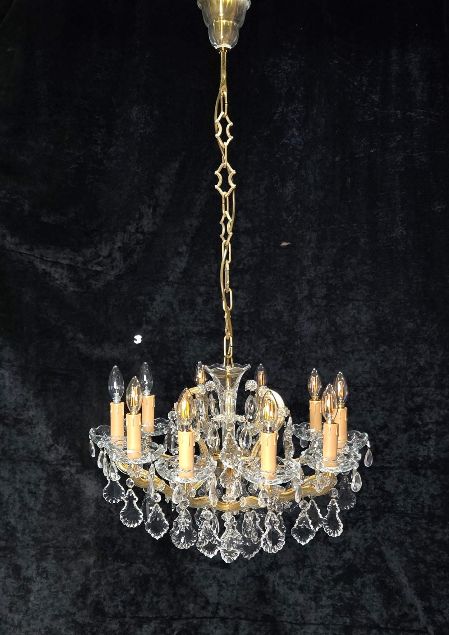 Stunning Vintage Made in Germany Marie Therese Crystal Brass 10 Light Chandelier