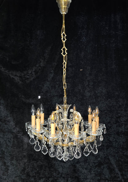 Stunning Vintage Made in Germany Marie Therese Crystal Brass 10 Light Chandelier