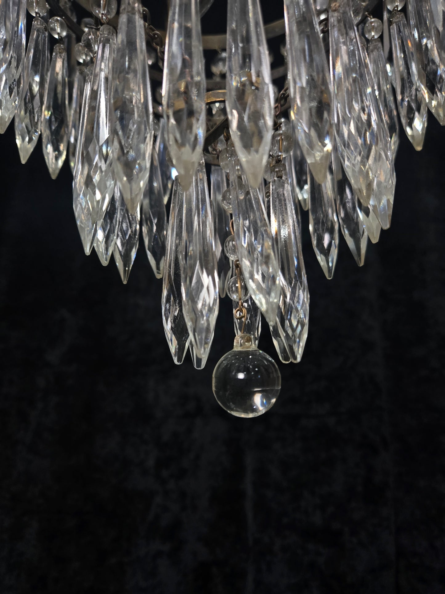 Fabulous Antique French Brass 4 Tier Waterfall Crystal Chandelier Ceiling Light