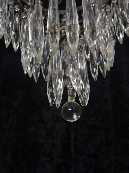 Fabulous Antique French Brass 4 Tier Waterfall Crystal Chandelier Ceiling Light