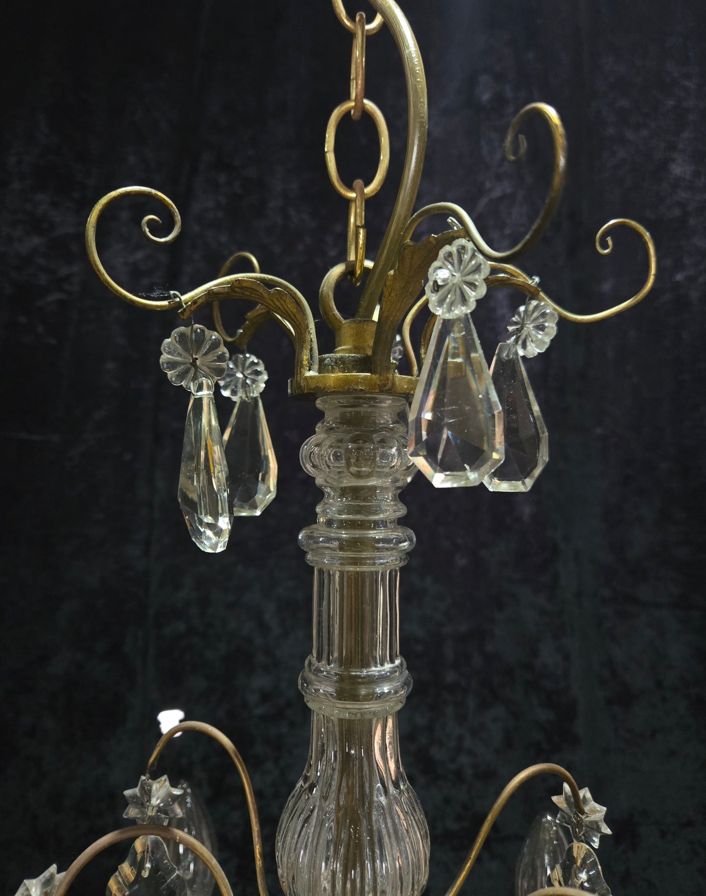 Beautiful Antique French 6 Arm Brass 3 Tier Crystal Chandelier Ceiling Light
