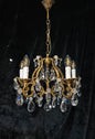 Traditional Antique French 5 Arm Heavy Bronze Cage Crystal Chandelier Light