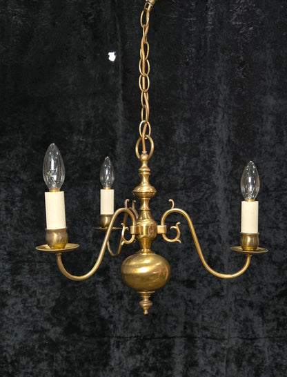 Classical Vintage 3 Arm Brass Flemish Chandelier Ceiling Light