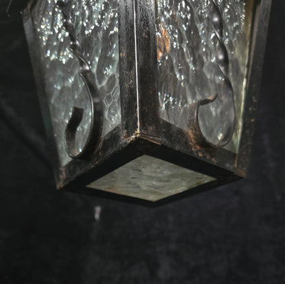 Lovely Vintage French Wrought Iron Gothic Patterned Glass Lantern Light