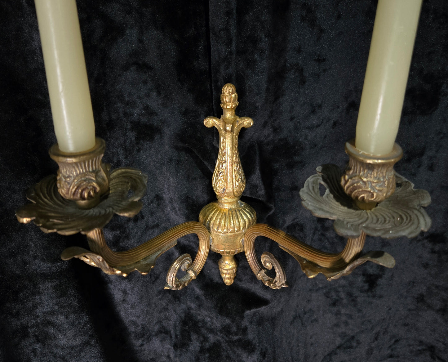 Decorative Pair of Antique French 2 Arm Solid Brass Candle Wall Lights Sconces