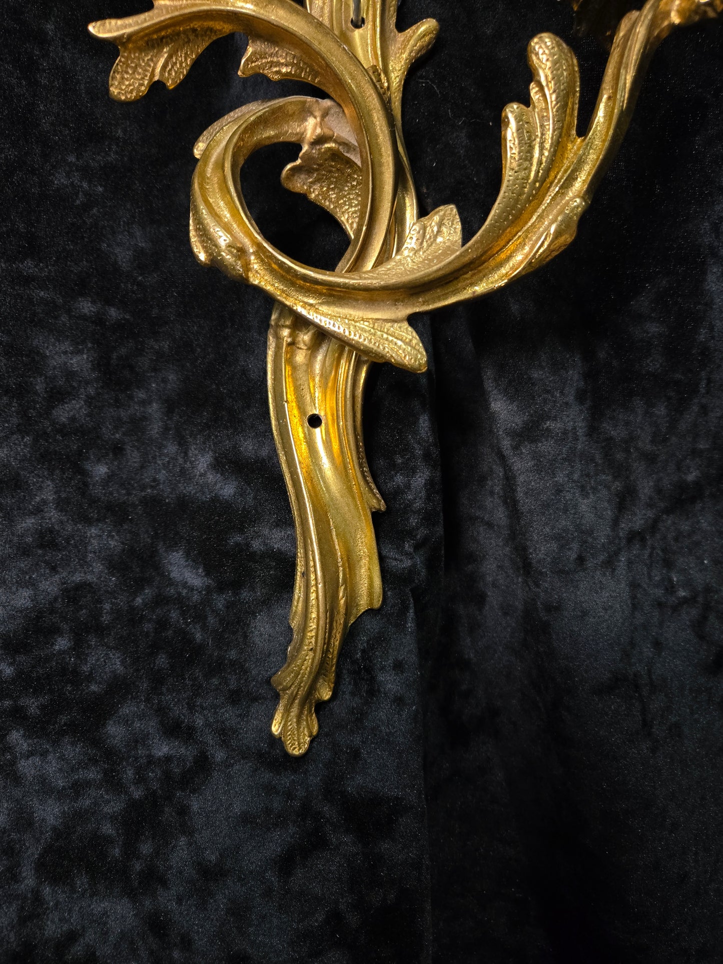 Beautiful Single Antique French Gilt Bronze Brass 2 Arm Leaf Candle Wall Light