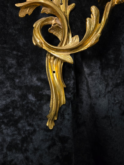 Beautiful Single Antique French Gilt Bronze Brass 2 Arm Leaf Candle Wall Light