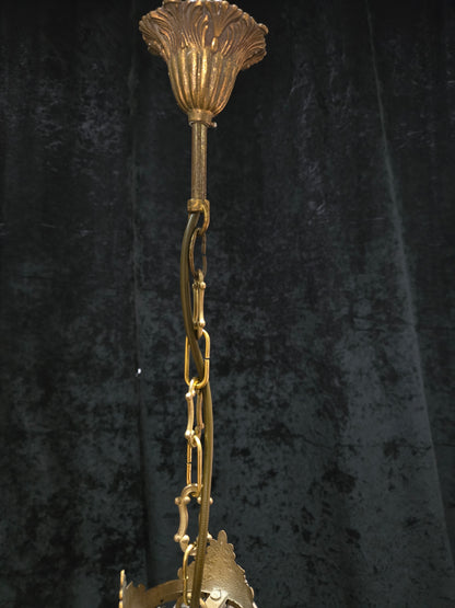 Traditional Antique French 1 Light Brass and Crystal Montgolfiere Chandelier