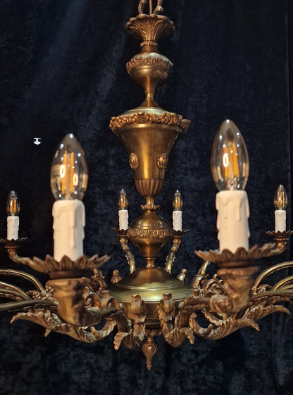 Stately Large Vintage Heavy Italian 16 Arm Brass Chandelier Ceiling Light