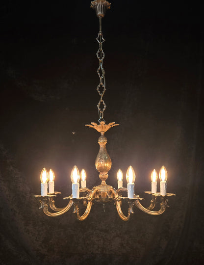 Beautiful Large Heavy Vintage Solid Brass 8 Arm Italian Chandelier Ceiling Light