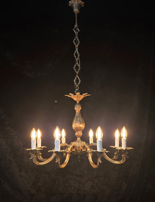 Beautiful Large Heavy Vintage Solid Brass 8 Arm Italian Chandelier Ceiling Light