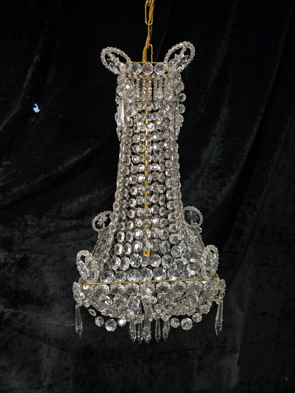 Fabulous Antique French 1 Light Montgolfiere Crystal Chandelier Ceiling Light