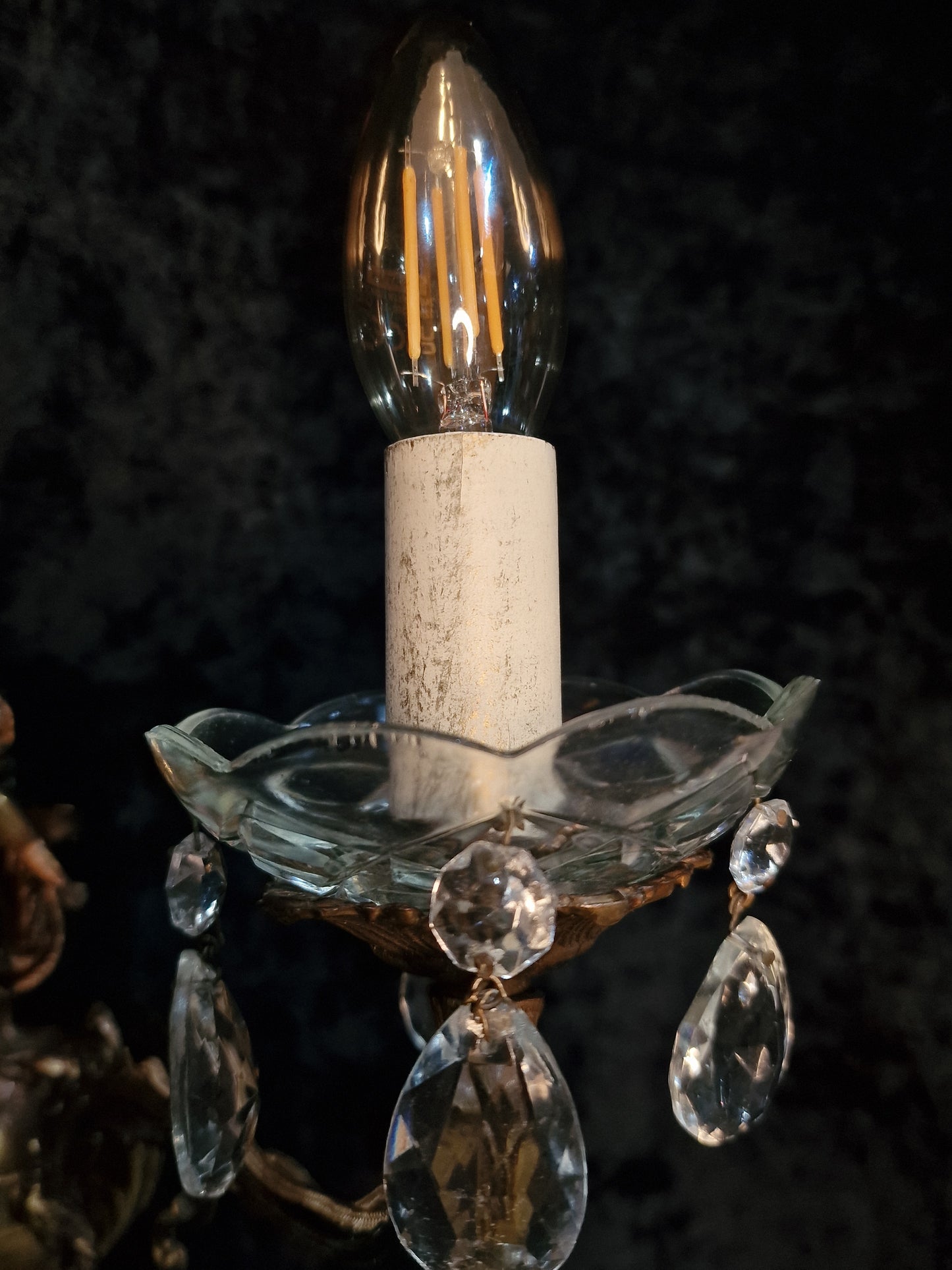 Fabulous Pair Vintage Italian 2 Arm Brass Cherub Crystal Wall Lights Sconces