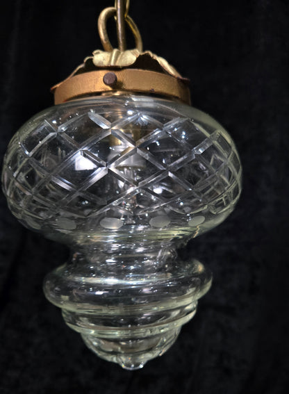 Lovely Vintage Clear Cut Glass Brass Hall Lantern Pendant Light