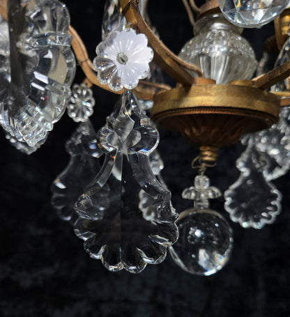 Stunning Antique French 6 Arm Cage Bronze Crystal Chandelier Ceiling Light
