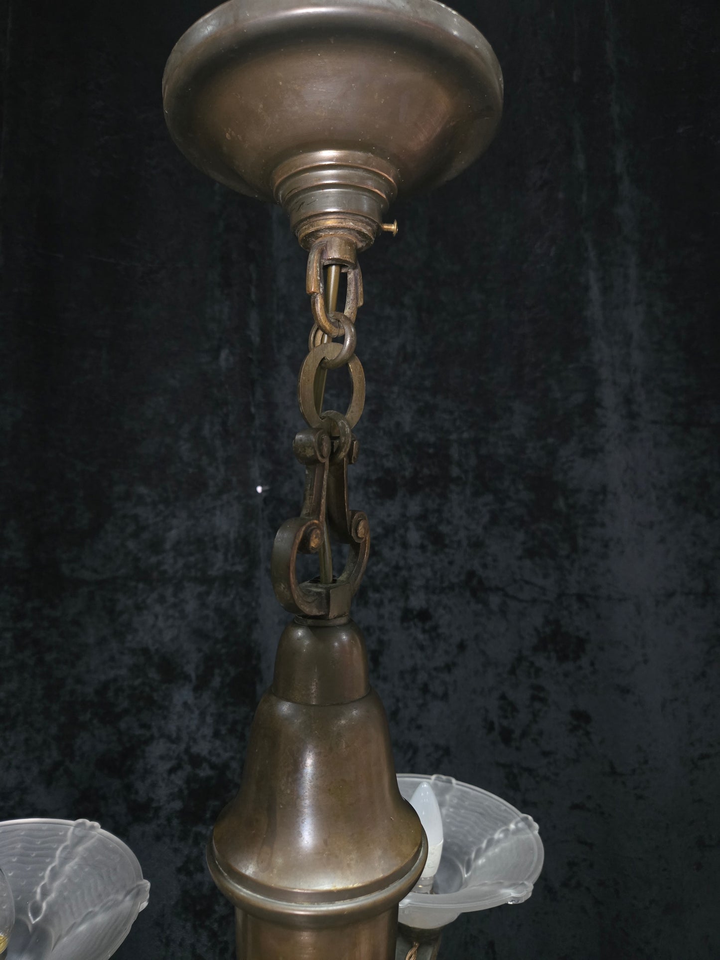 Large Antique French EZAN Art Deco 5 Arm 6 Light Brass Heavy Chandelier Light