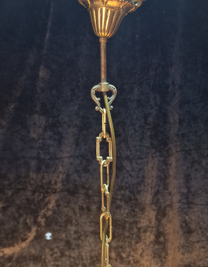 Stunning Antique French 6 Arm 9 Light Heavy Brass Crystal Leaf Chandelier