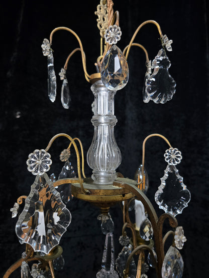 Stunning Antique French 6 Arm Cage Bronze Crystal Chandelier Ceiling Light