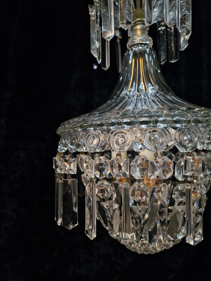 Stunning Heavy Antique French 3 Light Montgolfiere Crystal Brass Chandelier