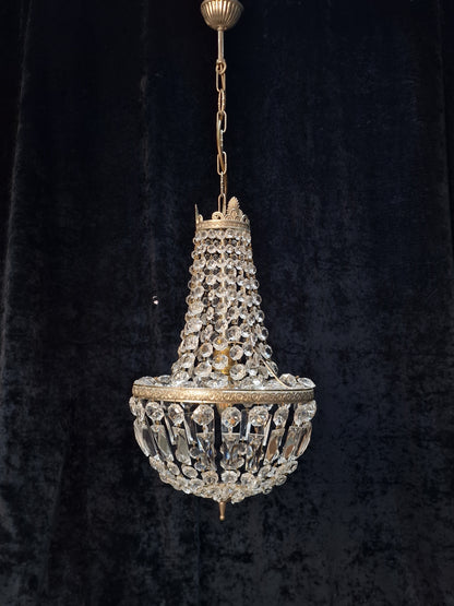 Lovely Vintage Italian Silver Bag and Tent Crystal 1 Light Chandelier Light