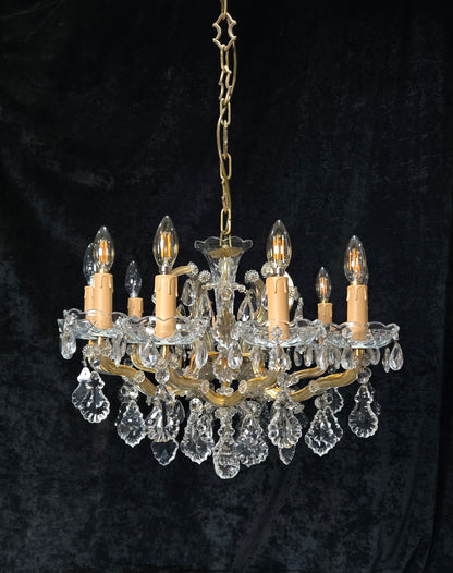 Stunning Vintage Made in Germany Marie Therese Crystal Brass 10 Light Chandelier
