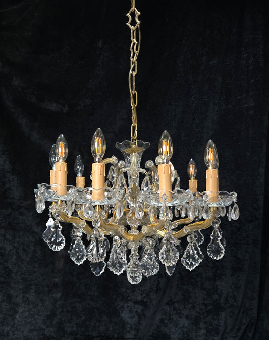 Stunning Vintage Made in Germany Marie Therese Crystal Brass 10 Light Chandelier