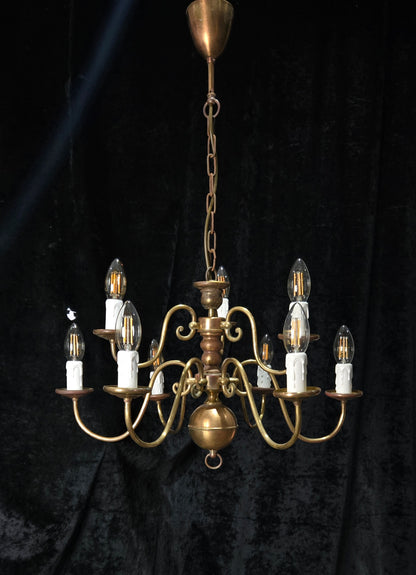 Traditional Antique 9 Arm 2 Tier Brass Flemish Chandelier Ceiling Light