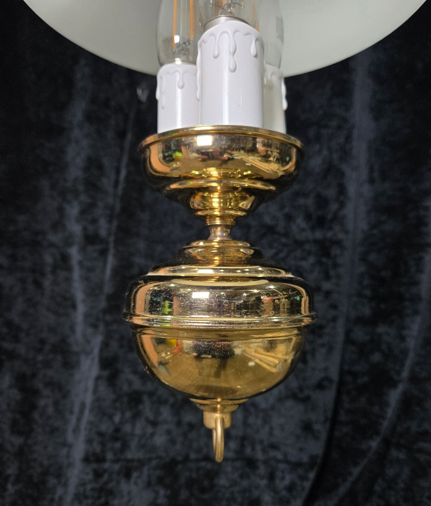 Unique Vintage Milk Glass Brass Bouillotte Oil Lamp Style 3 Light Chandelier
