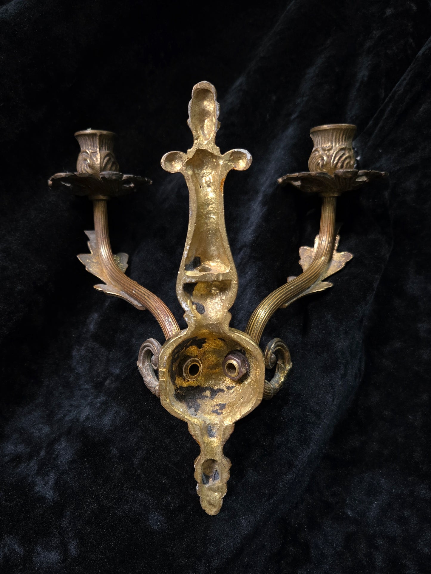 Decorative Pair of Antique French 2 Arm Solid Brass Candle Wall Lights Sconces